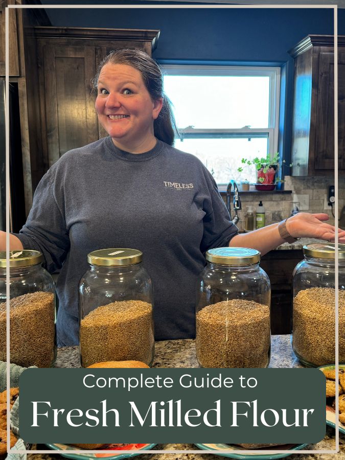 woman with jars of wheat berries